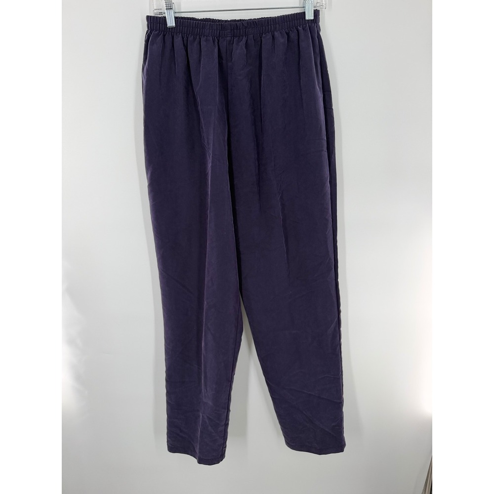 Vintage Purple Elastic Waist Straight Leg Trousers Size 14 High Rise Rayon Blend